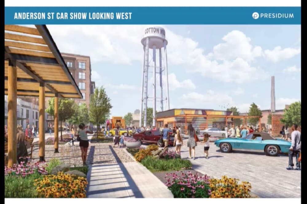 Rendering of the Cotton Mill redevelopment project with open space