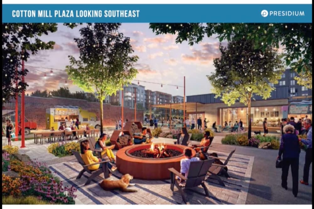 Rendering of the Cotton Mill redevelopment project with open space