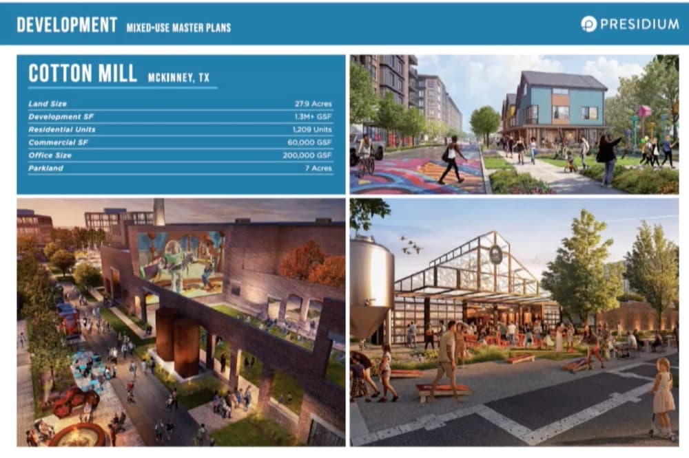 Renderings of the Cotton Mill redevelopment project and developer data