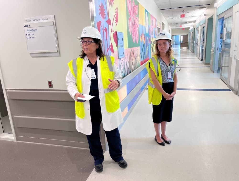 Irene Sandate, chief nursing officer of the Women's and Children's Hospital, talks about the features of the new hospital, which features a Level IV NICU and a Level IV maternal center. (Tricia Schwennesen/Community Impact)