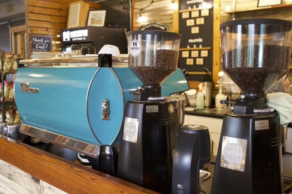 Coffee roasting on bar in coffee shop.