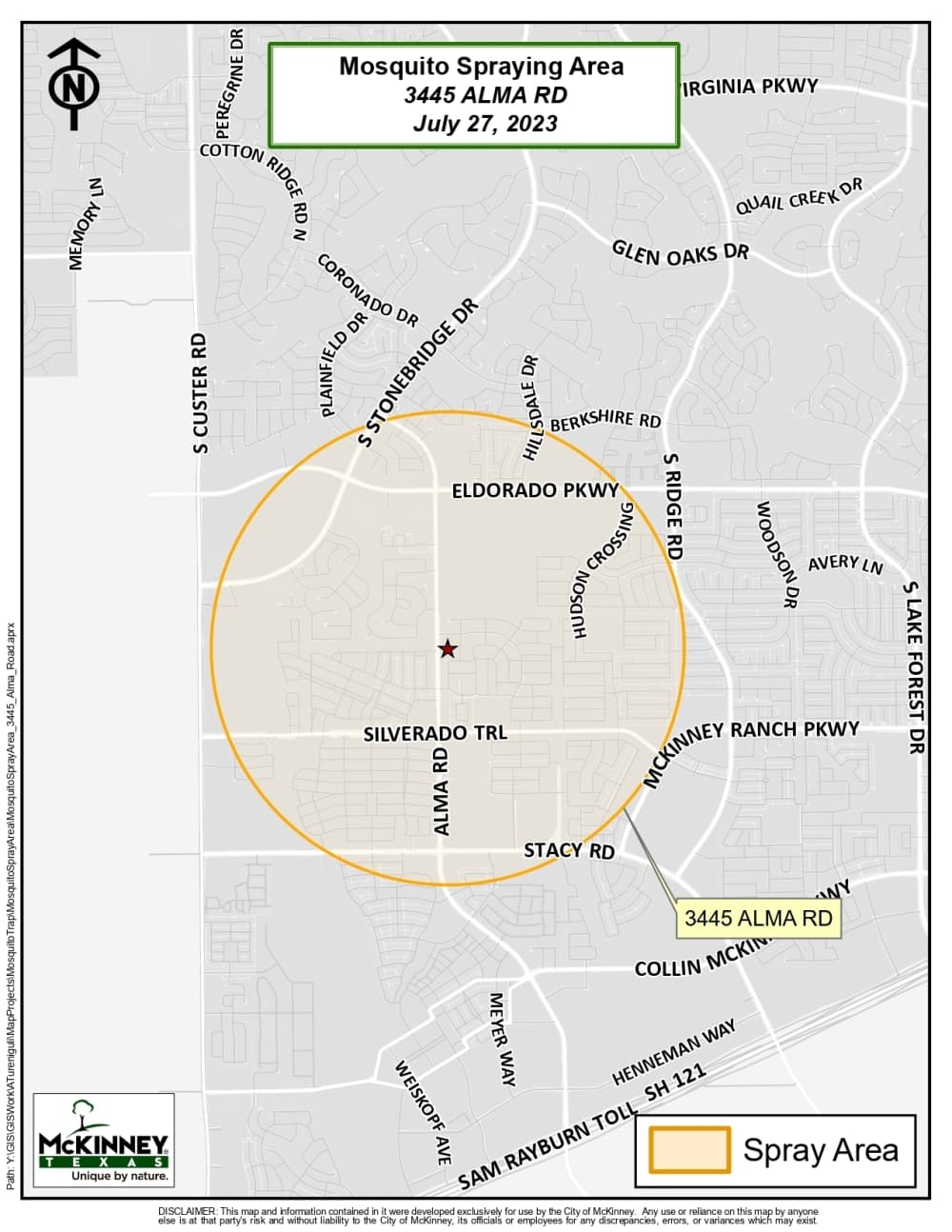 Map of spray area