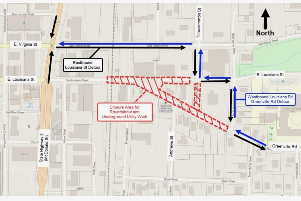 Map of east McKinney roadway improvement projects and road closures