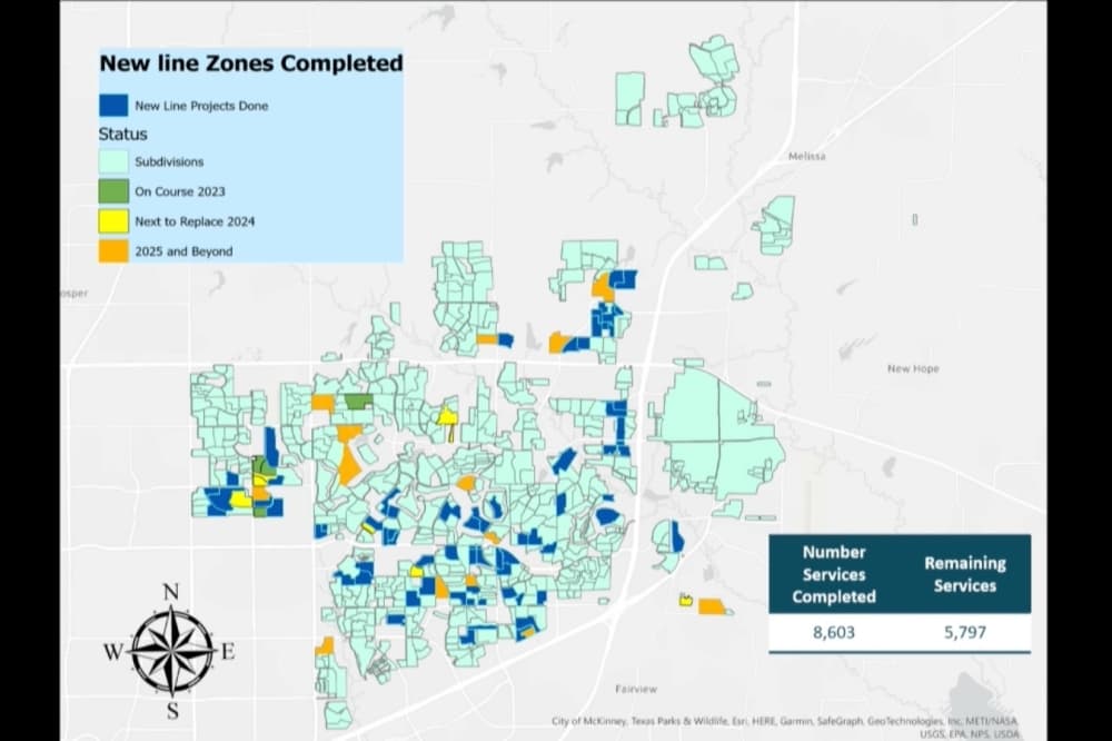 Map of completed and to be completed neighborhoods for the replacement program