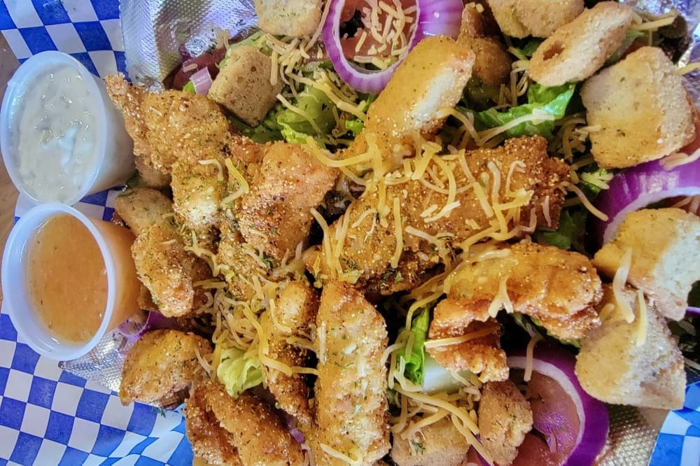 fried chicken salad at Burger Buzz