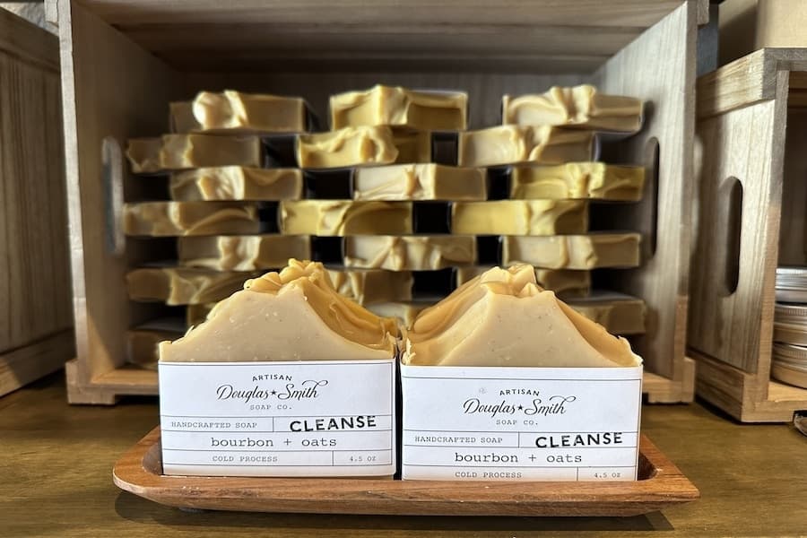 Douglas Smith Artisan Soap Company sells a variety of soaps, including a Bourbon and Oats scented soap. (Amira Van Leeuwen/Community Impact)