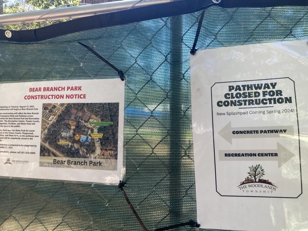 Signs at Bear Branch Park mark the new construction site. 