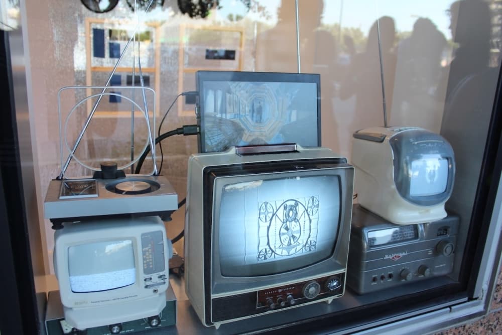 Christopher Blay's exhibit includes old television screens that he incorporated.