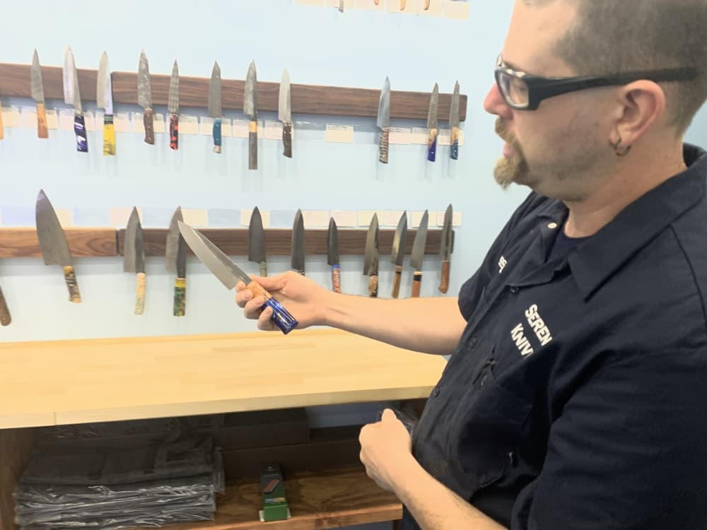 Russell Montgomery founded Serenity Knives in the Heights in 2010. (Shawn Arrajj/Community Impact)