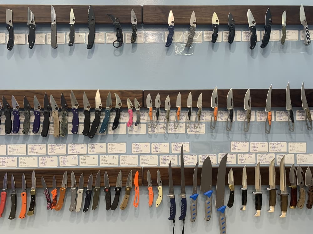 In addition to kitchen knives, Serenity Knives also offers a selection of handmade pocket and hunting knives. (Shawn Arrajj/Community Impact)