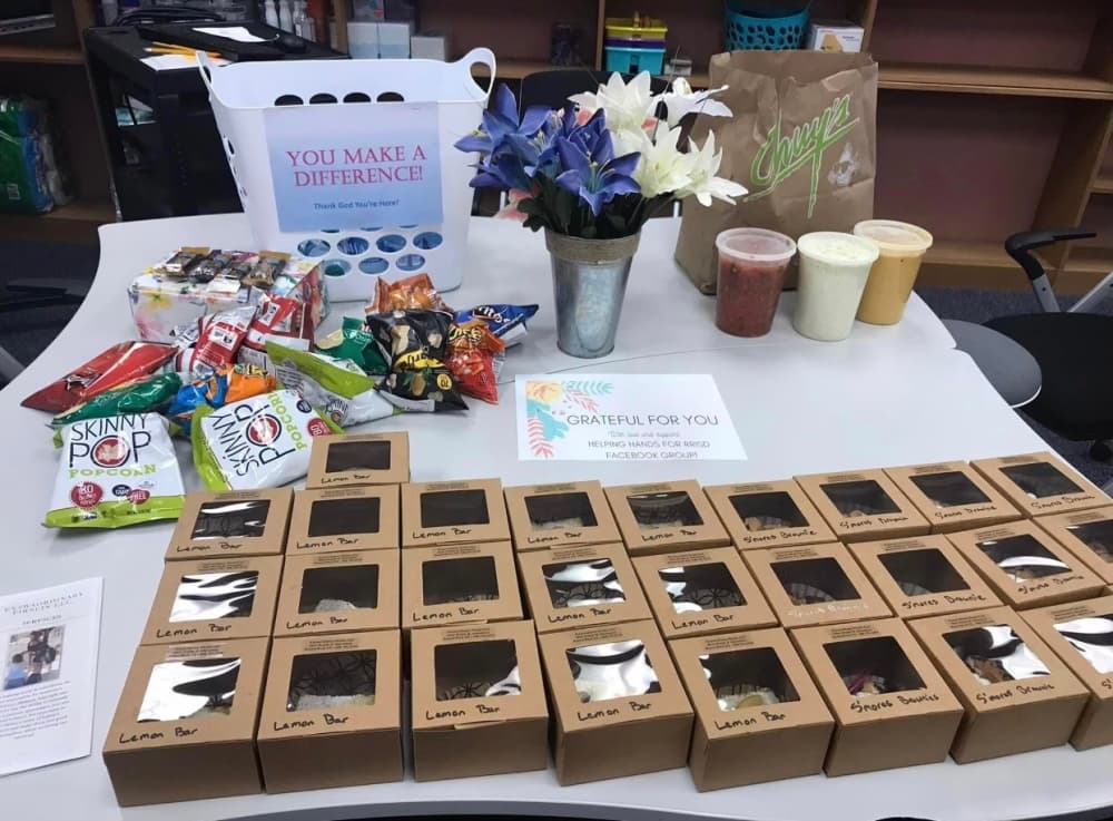 Helping Hands often provides food items for teacher areas on campus to show teacher appreciation. (Courtesy Helping Hands for RRISD)