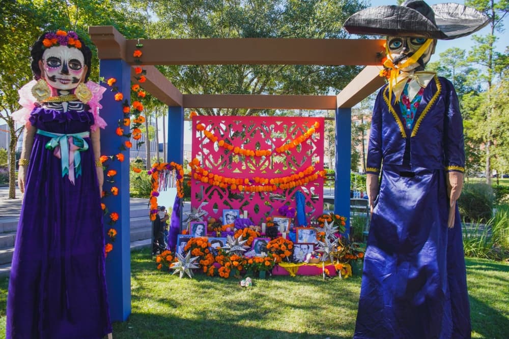 A photo of a Dia De Los Muertos altar