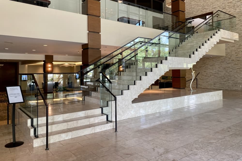 Staircase in the conference and events center. (Cassandra Jenkins/Community Impact)
