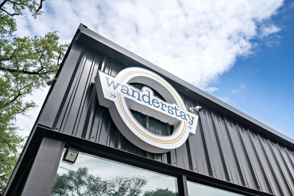 Exterior signage of Wanderstay Boutique Hotel in downtown Houston