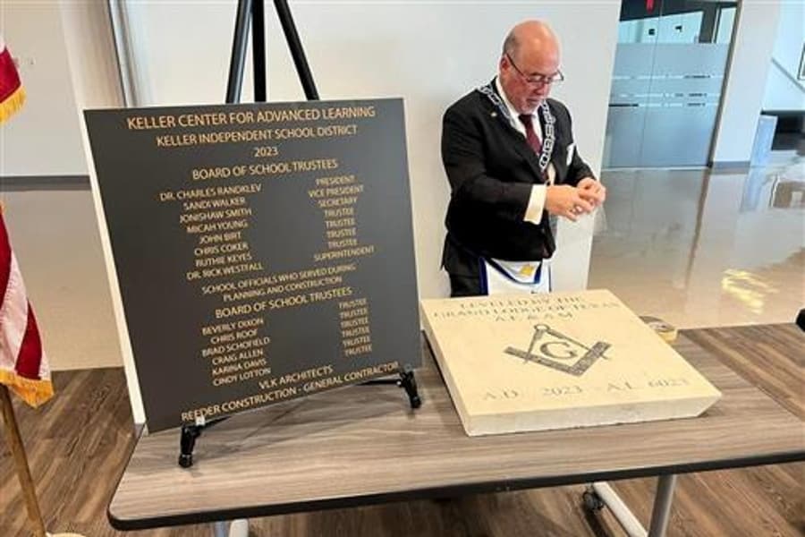 Keller Masonic Lodge No. 1084 honors Keller Center for Advanced Learning at cornerstone ceremony