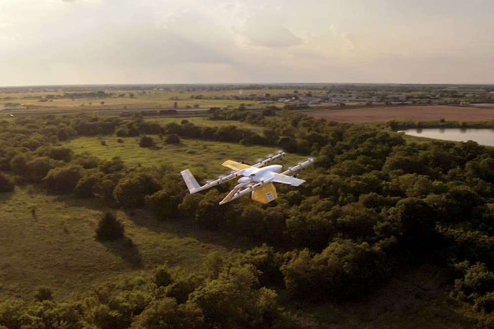 Drone flying over landscape