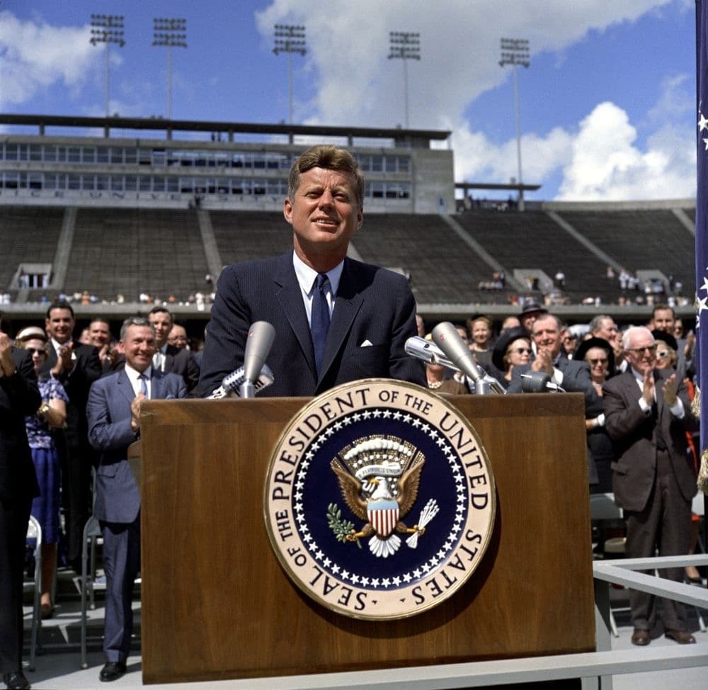 President John F. Kennedy delivered his famous moon speech in 1962 at Rice University. (Courtesy Space Center Houston)