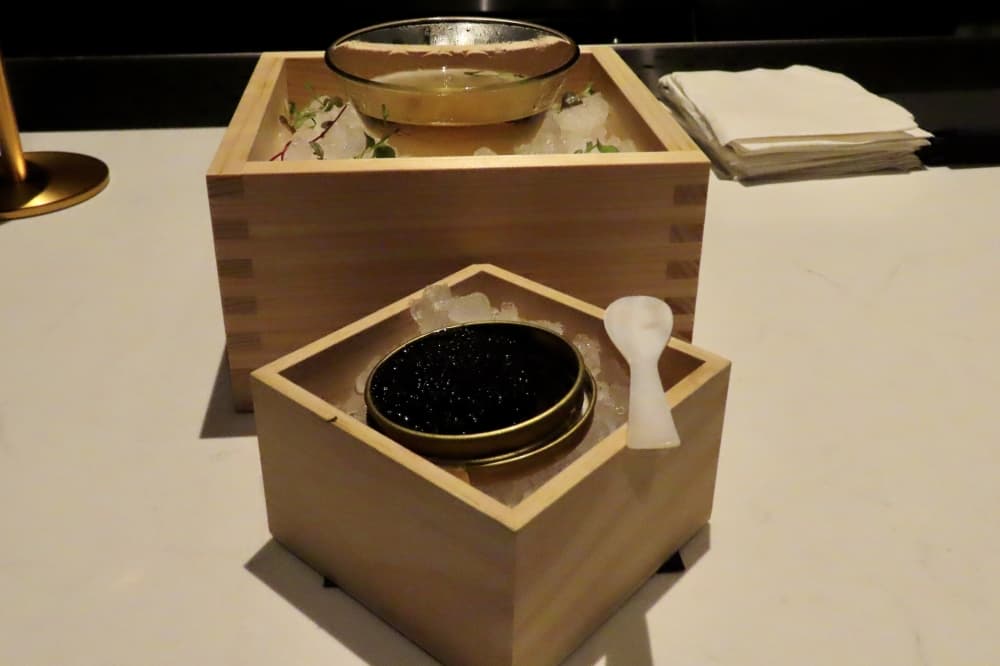 Serving of caviar paired with a drink at The Wilfred in Plano. 