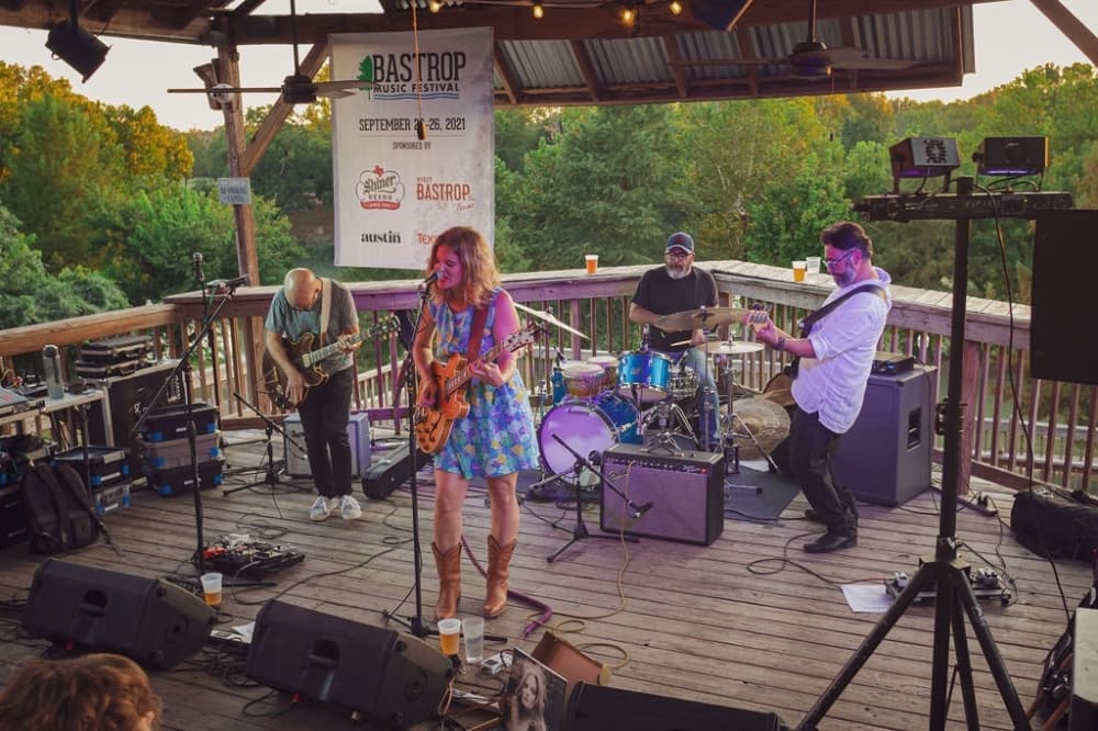 A band performs at Bastrop Music Festival.