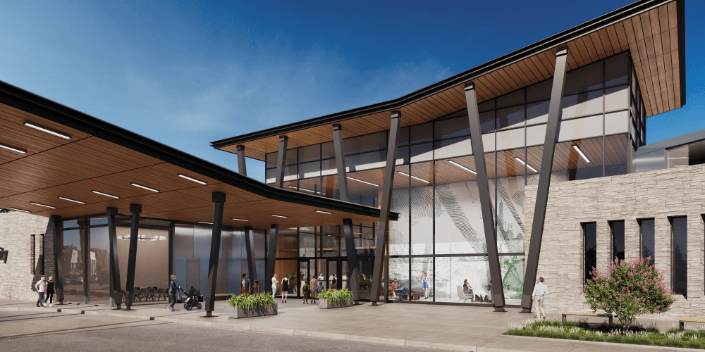 rendering of a library and community center building