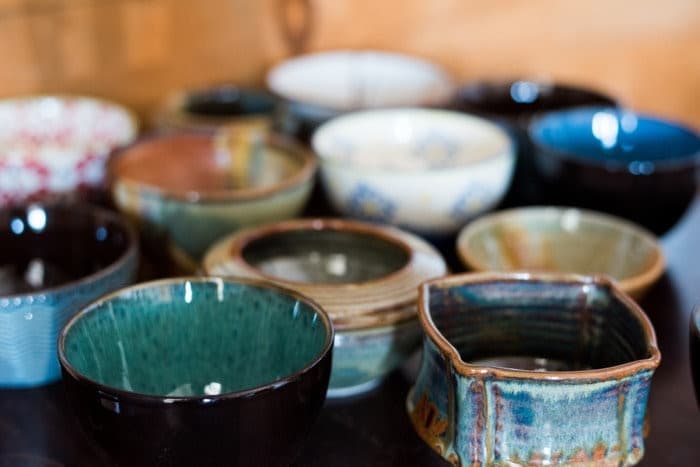A selection of handmade bowls in different colors.