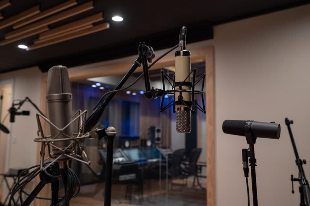 A microphone and other recording equipment. (Courtesy Redwood Studios)