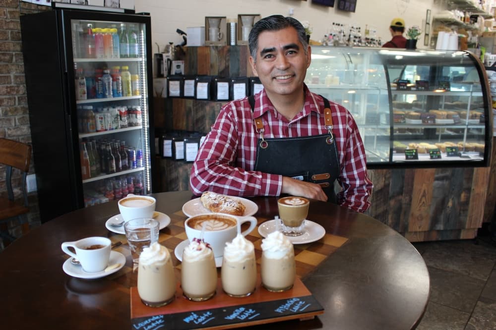 Oscar Gushiken, Dulcedo Coffee, pictured with drinks