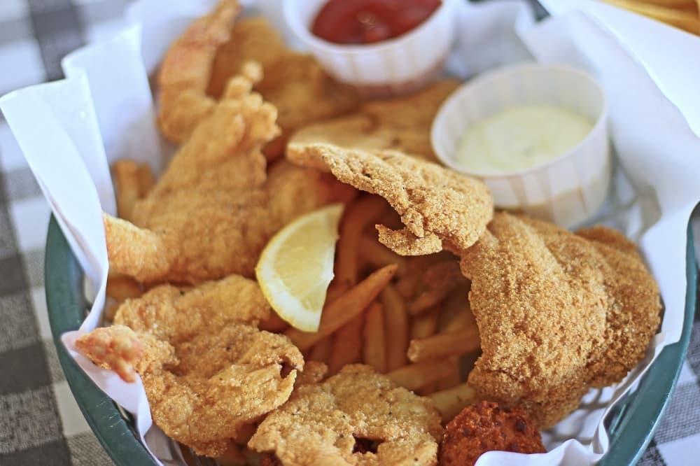 Serving of catfish from Flying Fish. 