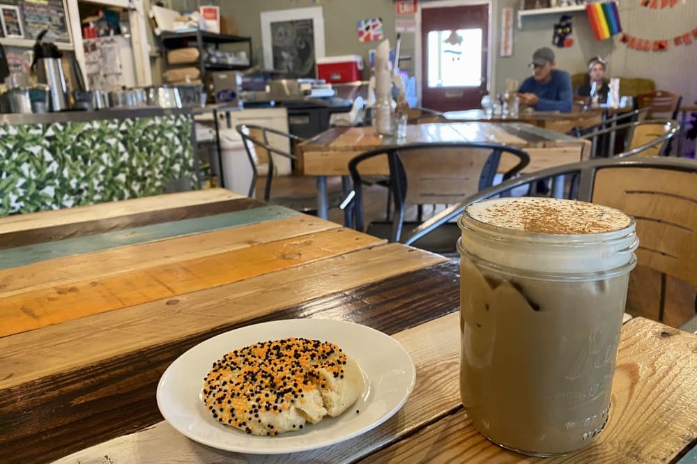 A sugar cookie and an iced pumpkin spice latte.