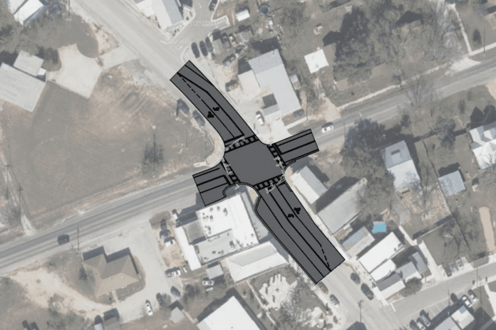 map of main street at FM 1869 with lanes mapped out