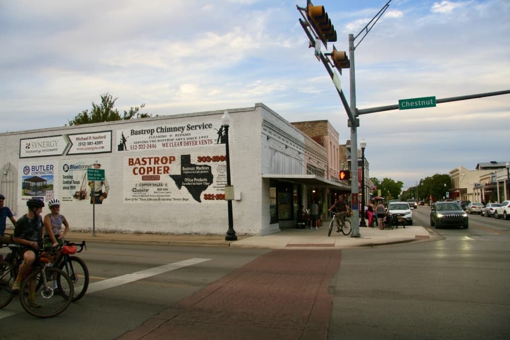 Bikers traveling through downtown Bastrop.