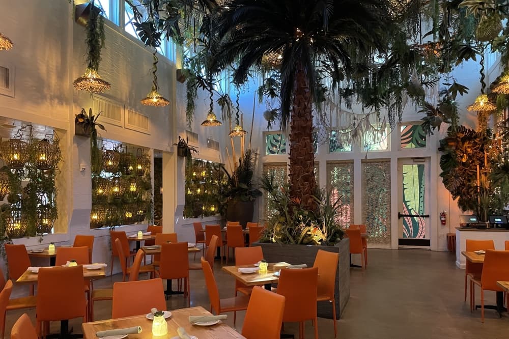 Canopy dining room at Lost Colony decorated like the beach