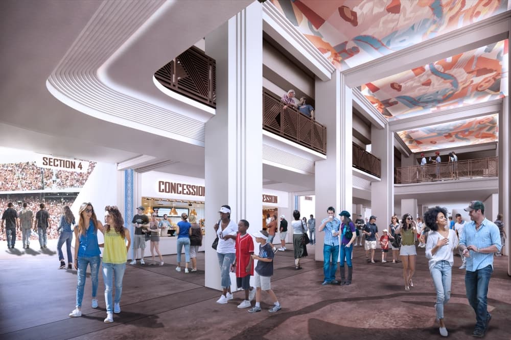 Rendering of concourse inside Gate A with people inside.