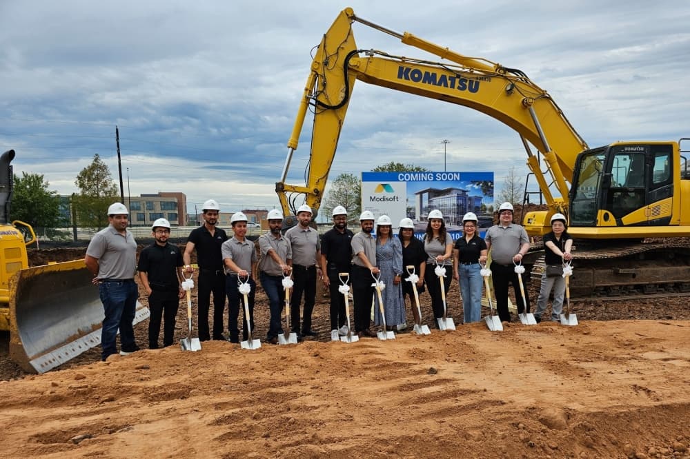 Modisoft officials at the groundbreaking site in Sugar Land. (Courtesy Modisoft)