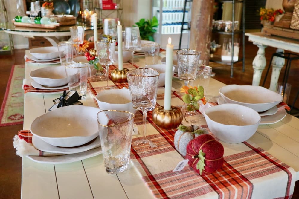 A fall-themed table display