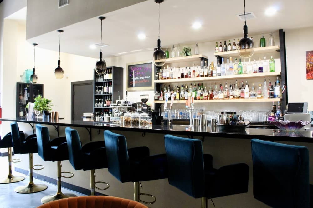 Bar with blue chairs