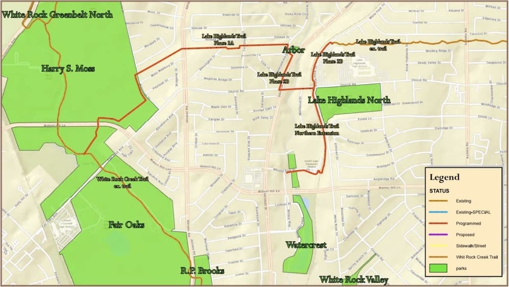 a map of the Lake Highlands Trail project