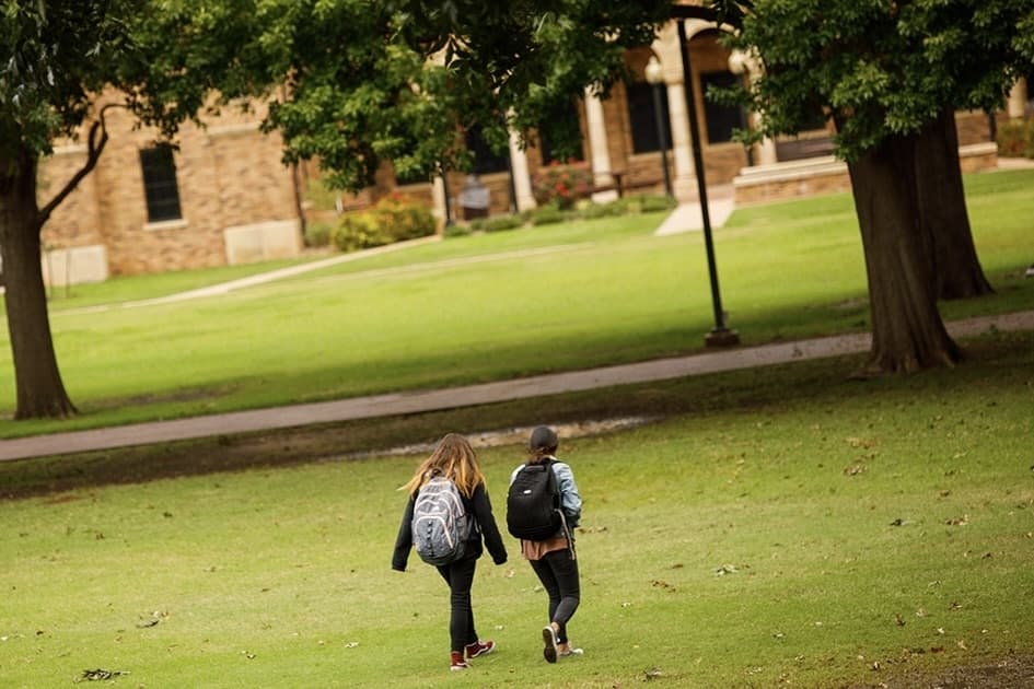 Students walking on campus at Midwestern State University 