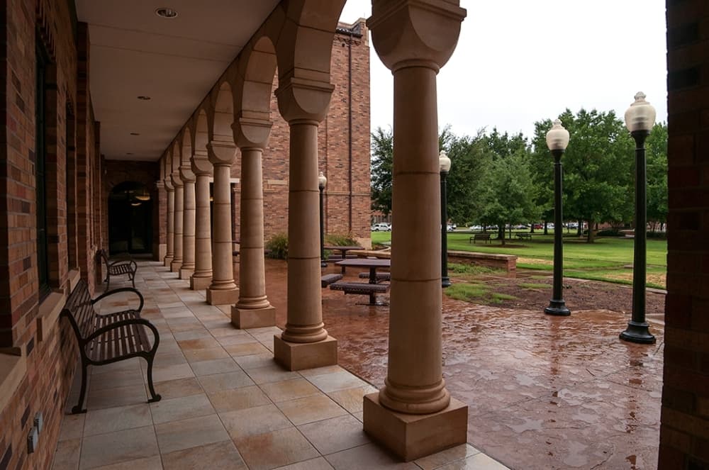Pillars at Dillard College of Business Administration. 