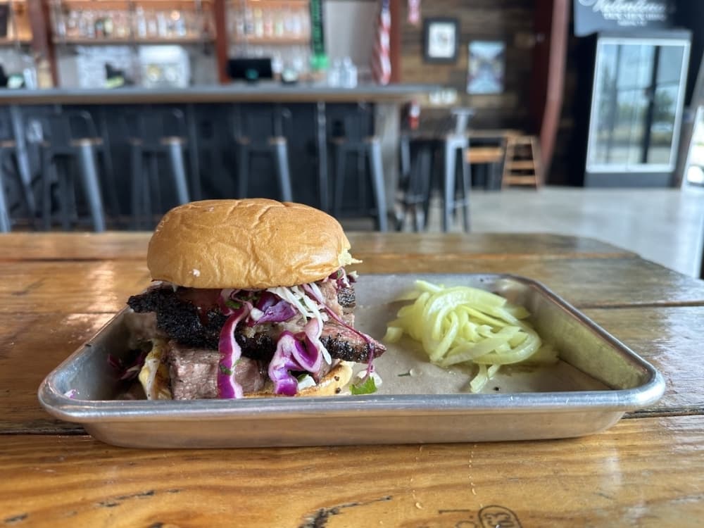 Sliced brisket sandwich
