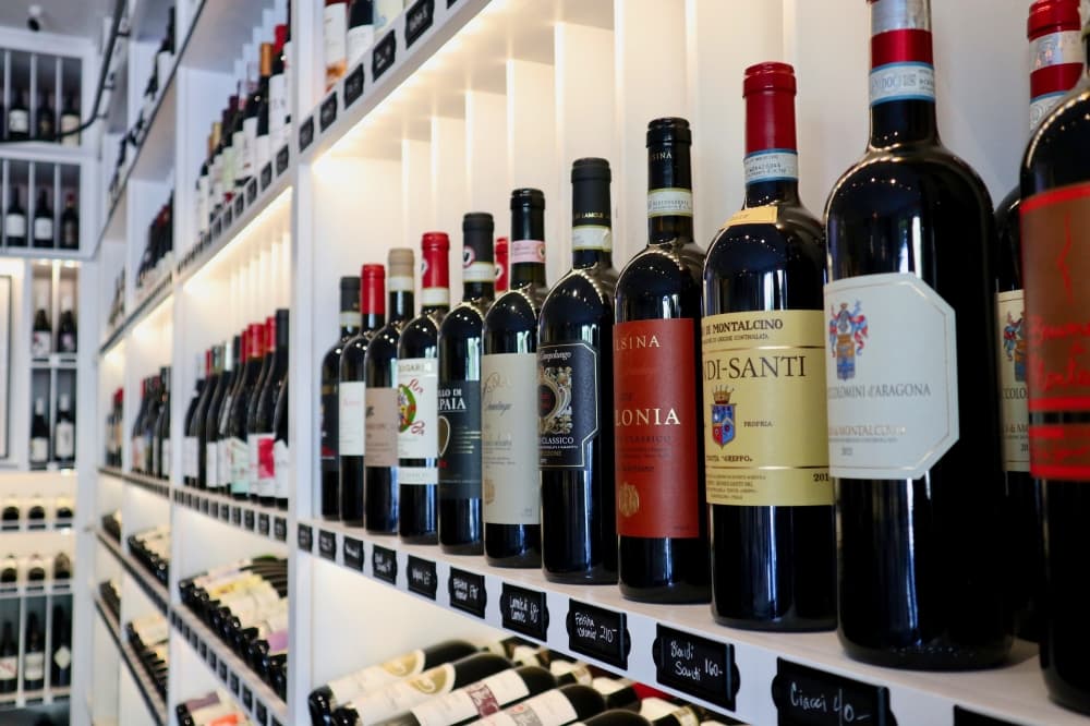 Bottles of wine on a shelf
