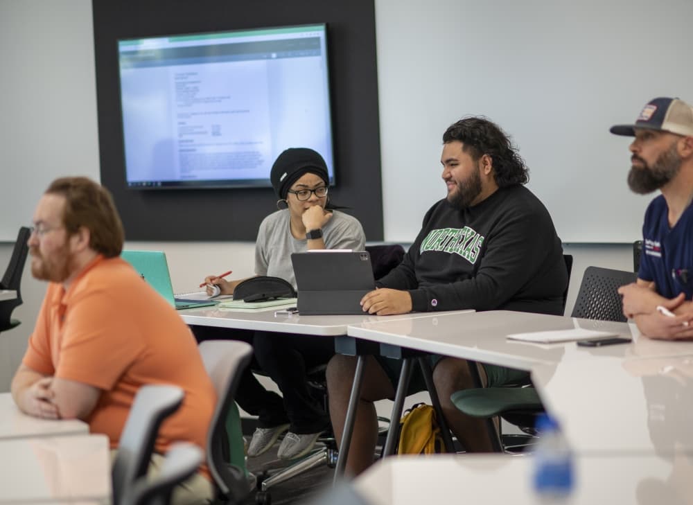 Adjunct Faculty at University of North Texas G.Brint Ryan College of Business, Roxanne Verrelli, M.Ed. leads a professional development course on the first class day at Frisco Landing. Photographed on Jan. 17, 2023 (Ahna Hubnik  / UNT)
