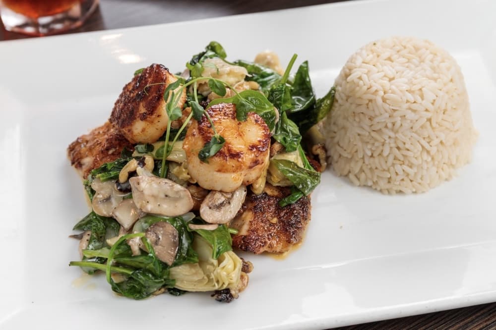 Pan Seared Fresh Fish with Scallops and Artichokes