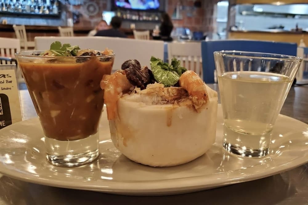 The menu at Palapas Seafood Bar offers Hispanic-style seafood options ranging from fried calamari to ceviche de camaron. (Courtesy of Palapas Seafood Bar)