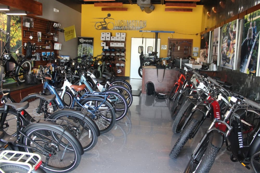 Rows of e-bikes. 