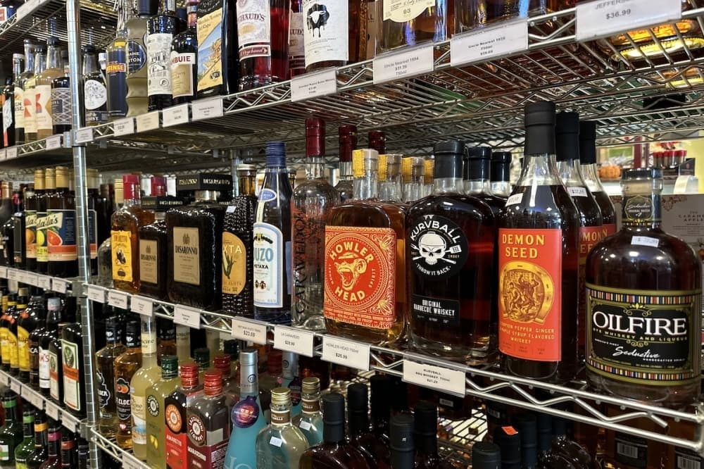 Dark liquor on a shelf
