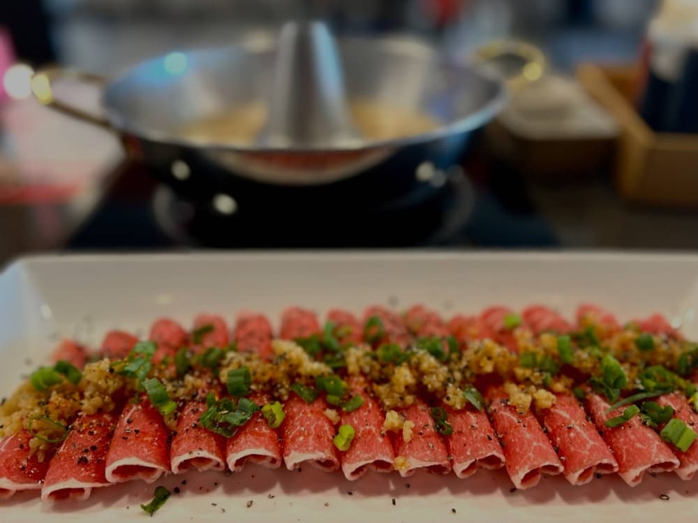 Prime ribeye rolled and dressed from Tabu Shabu. 