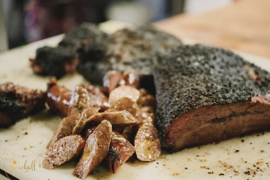Sliced sausage and brisket at Sullivan, Old Town BBQ 