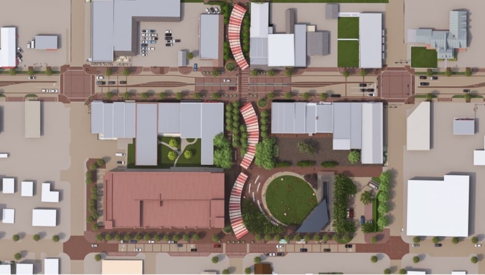 fourth street plaza as seen from above rendering