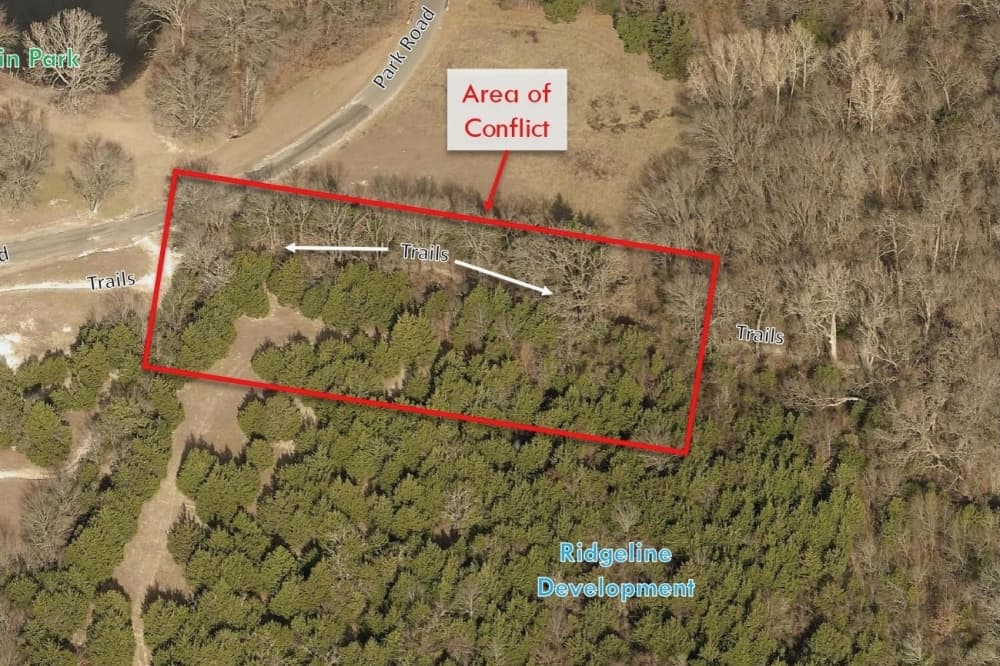 Aerial view of the park with the area of conflict noted